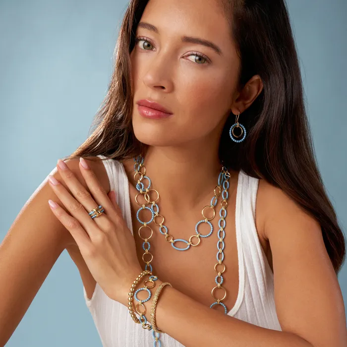 Necklaces LAGOS Meridian 18K Gold and Blue Ceramic Link Necklace Necklaces LAGOS Meridian 18K Gold and Blue Ceramic Link Necklace