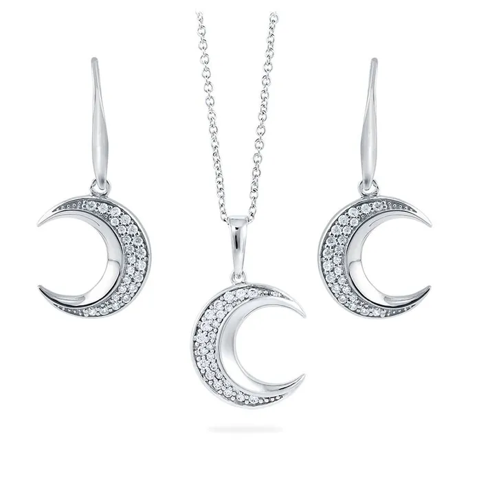 Necklaces Moon CZ Necklace and Earrings in Sterling Silver BERRICLE