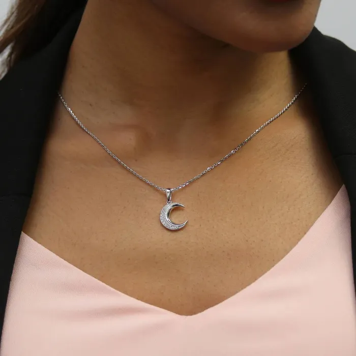 Necklaces Moon CZ Necklace and Earrings in Sterling Silver BERRICLE
