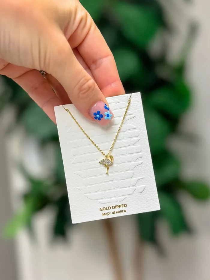 Necklaces Prep Obsessed PR Rhinestone Flamingo Gold Dipped Pendant Necklace Necklaces Prep Obsessed PR Rhinestone Flamingo Gold Dipped Pendant Necklace