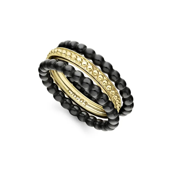 PreStyled Sets Lagos Meridian 18K Gold and Ceramic Stacking Rings
