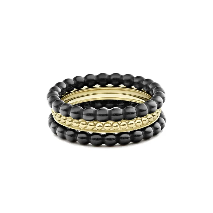 PreStyled Sets Lagos Meridian 18K Gold and Ceramic Stacking Rings PreStyled Sets Lagos Meridian 18K Gold and Ceramic Stacking Rings