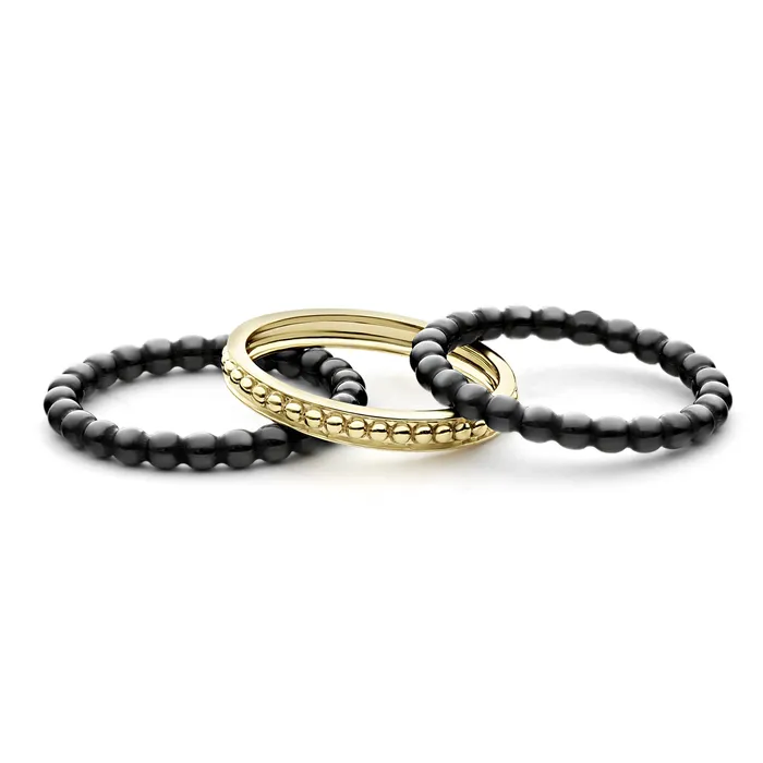 PreStyled Sets Lagos Meridian 18K Gold and Ceramic Stacking Rings PreStyled Sets Lagos Meridian 18K Gold and Ceramic Stacking Rings