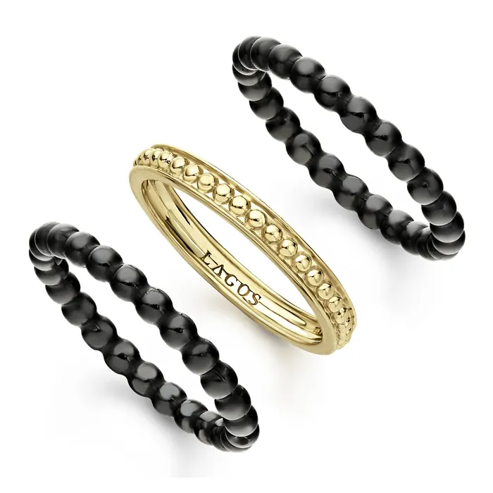 PreStyled Sets Lagos Meridian 18K Gold and Ceramic Stacking Rings PreStyled Sets Lagos Meridian 18K Gold and Ceramic Stacking Rings