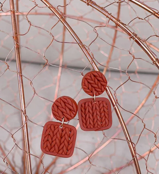 Prep Obsessed FP Earrings Layered Knit Clay Dangle Earrings Red