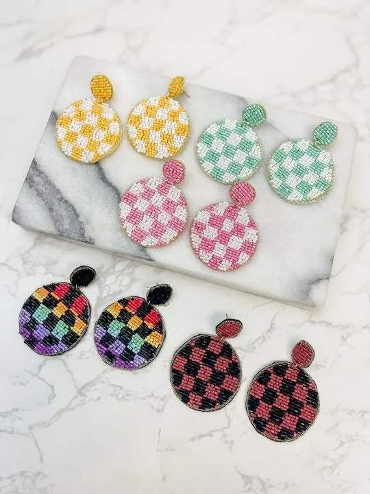 Prep Obsessed MOA Earrings Checkered Beaded Dangled Earrings Mint Prep Obsessed MOA Earrings Checkered Beaded Dangled Earrings Mint