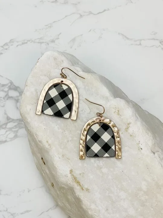 Prep Obsessed MOA Earrings Matte Buffalo Check Dangle Earrings Black