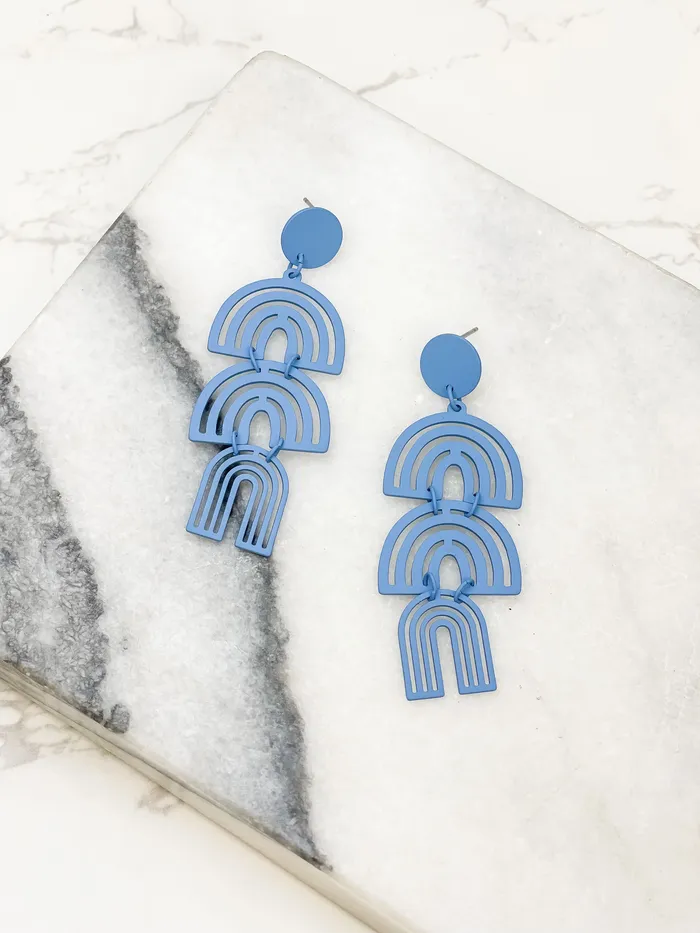 Prep Obsessed RNK Earrings Color Coated Arch Drop Dangle Earrings Blue