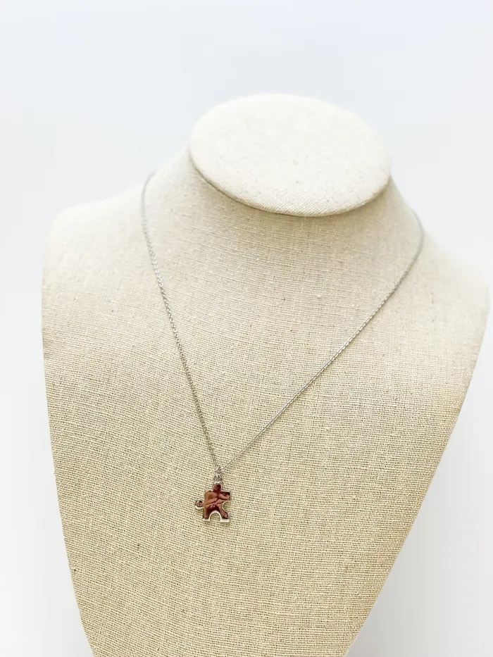 Prep Obsessed SL Necklaces Puzzle Piece Pendant Necklace Silver