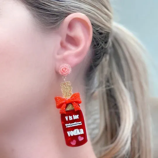 Prep Obsessed TL Earrings V is for Vodka Glitter Dangle Earrings