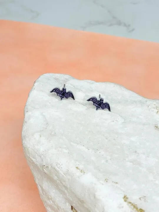 Prep Obsessed VP Earrings Printed Bat Stud Earrings