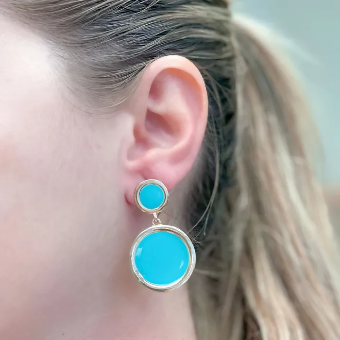 Prep Obsessed VP Earrings Round GoldTrim Enamel Dangle Earrings Turquoise
