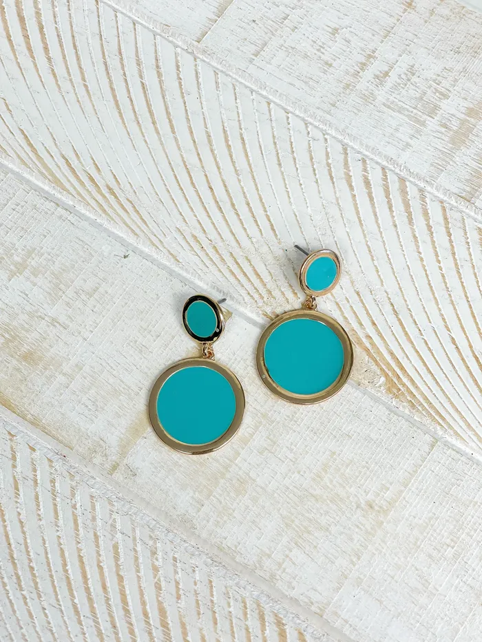 Prep Obsessed VP Earrings Round GoldTrim Enamel Dangle Earrings Turquoise