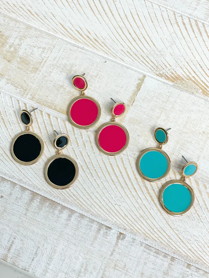 Prep Obsessed VP Earrings Round GoldTrim Enamel Dangle Earrings Turquoise
