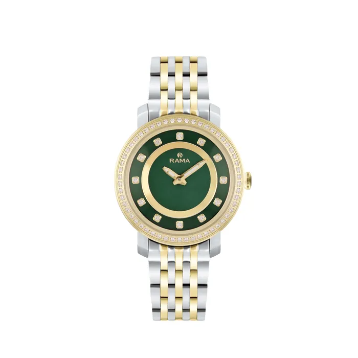 Rama Rama Ladies Green Dial Gold Silver Watch Earrings