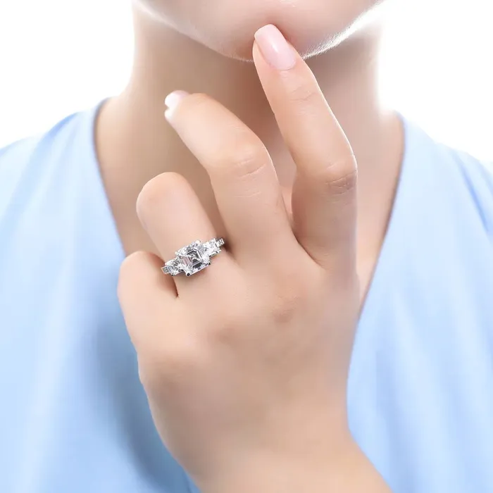 Rings BERRICLE 3Stone 41ct Asscher CZ Ring in Sterling Silver