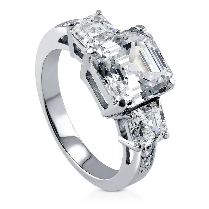 Rings BERRICLE 3Stone 41ct Asscher CZ Ring in Sterling Silver