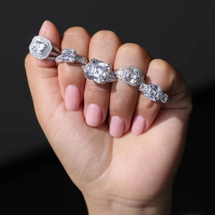 Rings BERRICLE 3Stone 41ct Asscher CZ Ring in Sterling Silver