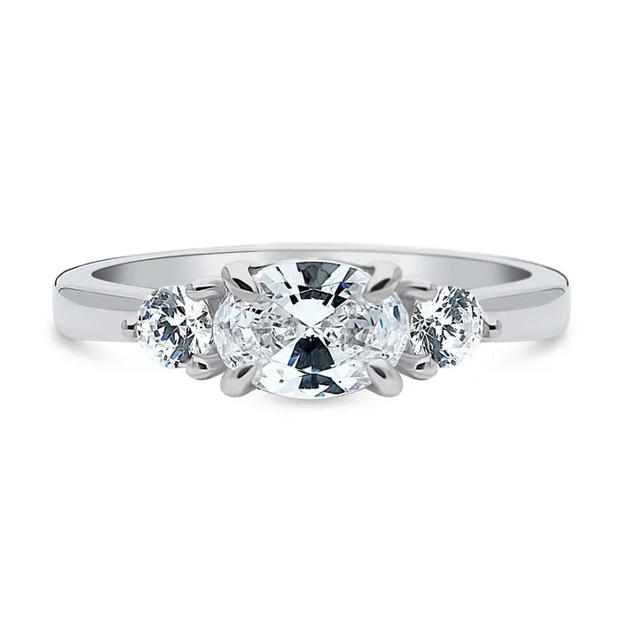Rings BERRICLE 3Stone EastWest 07ct Oval CZ Ring in Sterling Silver