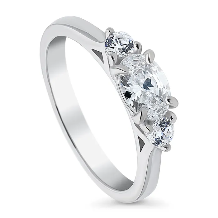 Rings BERRICLE 3Stone EastWest 07ct Oval CZ Ring in Sterling Silver