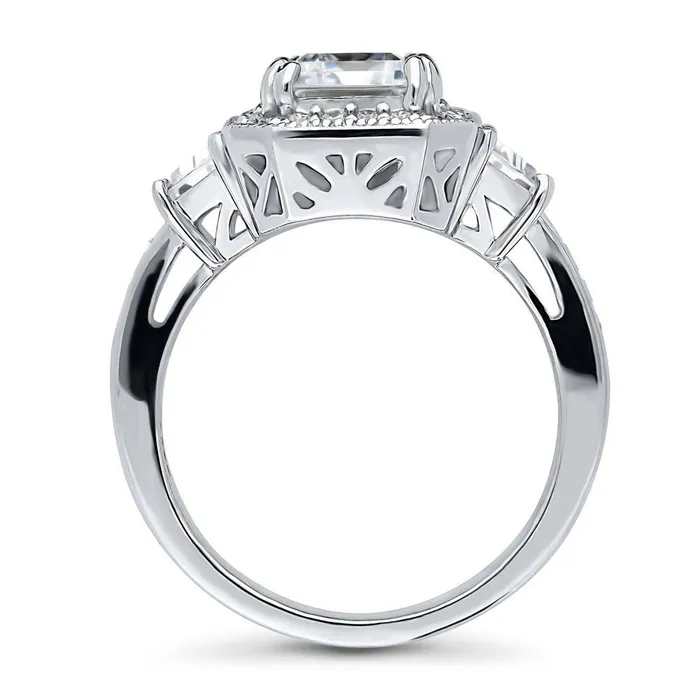 Rings BERRICLE Halo Emerald Cut CZ Ring in Sterling Silver