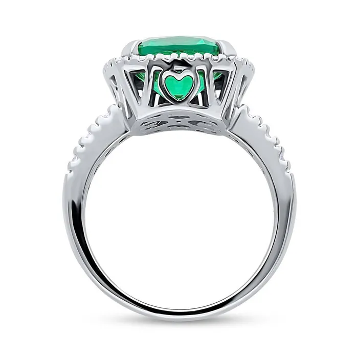 Rings BERRICLE Halo Green Cushion CZ Ring in Sterling Silver