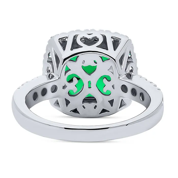 Rings BERRICLE Halo Green Cushion CZ Ring in Sterling Silver