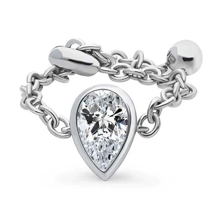 Rings BERRICLE Solitaire Bezel Pear CZ Chain Ring in Sterling Silver 08ct