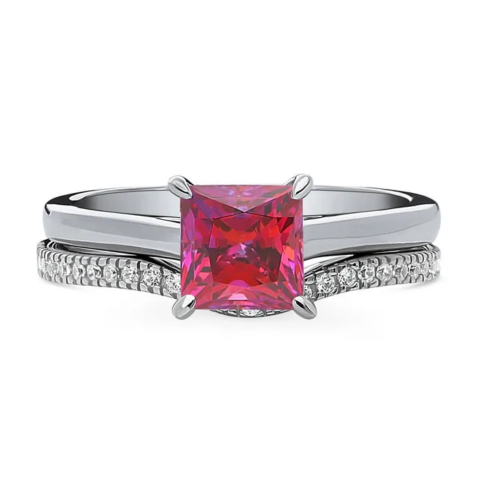 Rings BERRICLE Solitaire Wishbone Red Princess CZ Ring Set in Sterling Silver Rings BERRICLE Solitaire Wishbone Red Princess CZ Ring Set in Sterling Silver