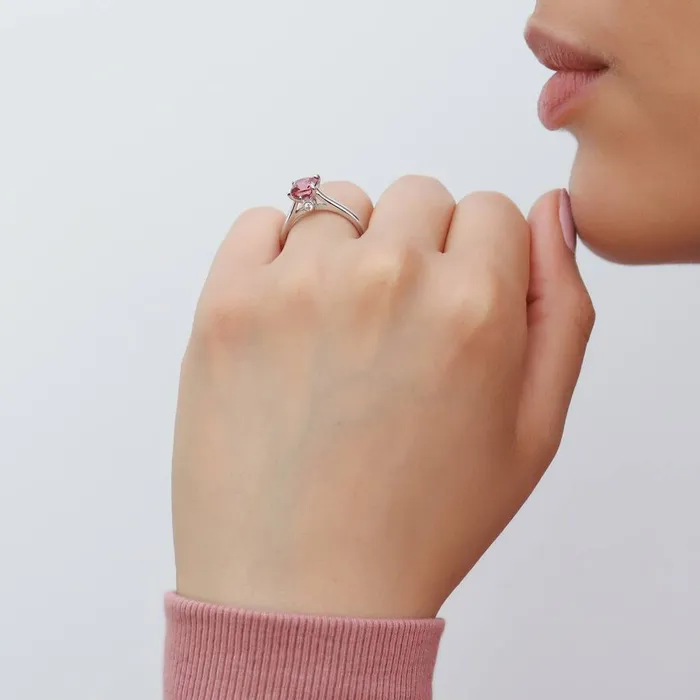 Rings BERRICLE Solitaire Wishbone Red Princess CZ Ring Set in Sterling Silver