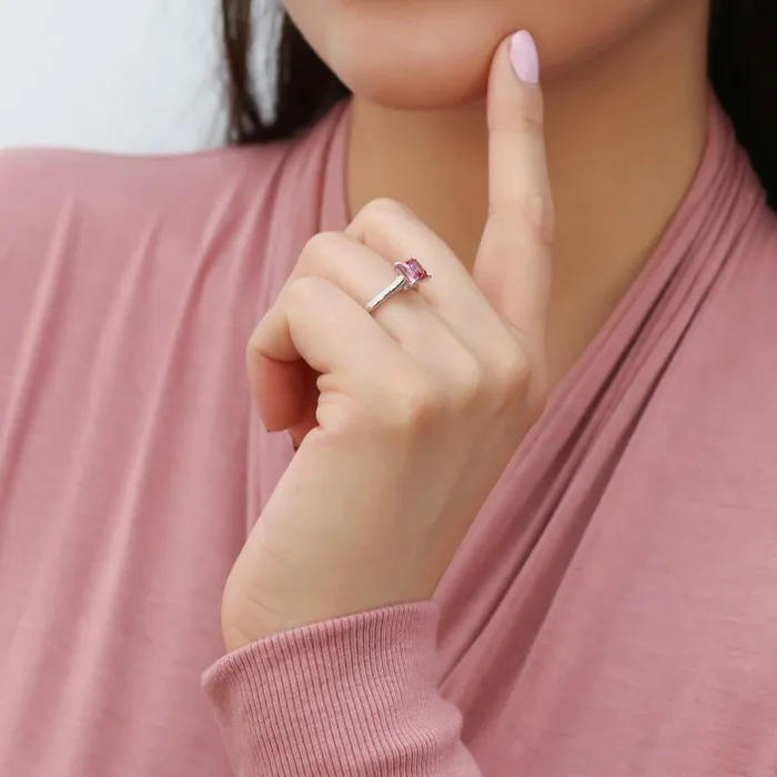Rings BERRICLE Solitaire Wishbone Red Princess CZ Ring Set in Sterling Silver