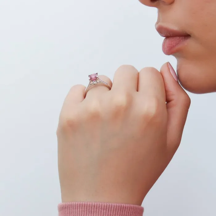 Rings BERRICLE Solitaire Wishbone Red Princess CZ Ring Set in Sterling Silver