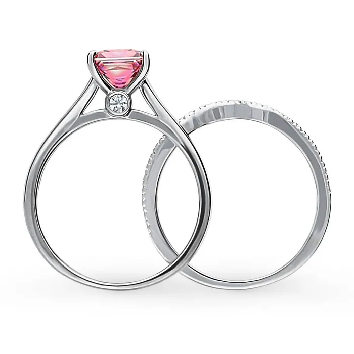 Rings BERRICLE Solitaire Wishbone Red Princess CZ Ring Set in Sterling Silver