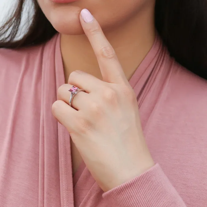 Rings BERRICLE Solitaire Wishbone Red Princess CZ Ring Set in Sterling Silver