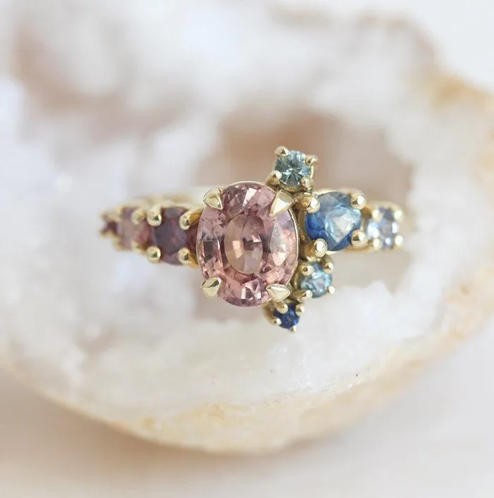 Rings Capucinne Brenda Peach Sapphire Cluster Ring