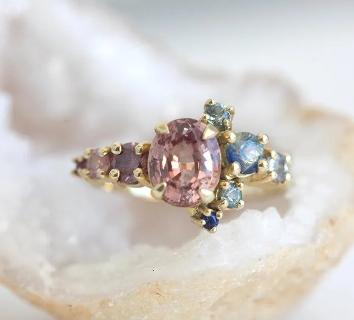 Rings Capucinne Brenda Peach Sapphire Cluster Ring