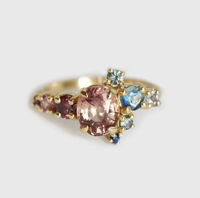 Rings Capucinne Brenda Peach Sapphire Cluster Ring