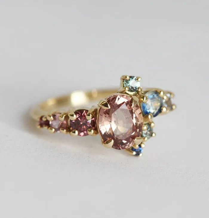 Rings Capucinne Brenda Peach Sapphire Cluster Ring