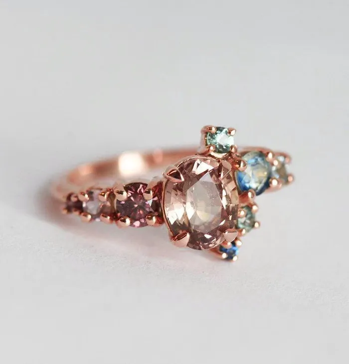 Rings Capucinne Brenda Peach Sapphire Cluster Ring