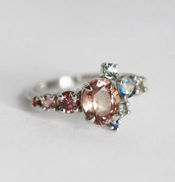 Rings Capucinne Brenda Peach Sapphire Cluster Ring