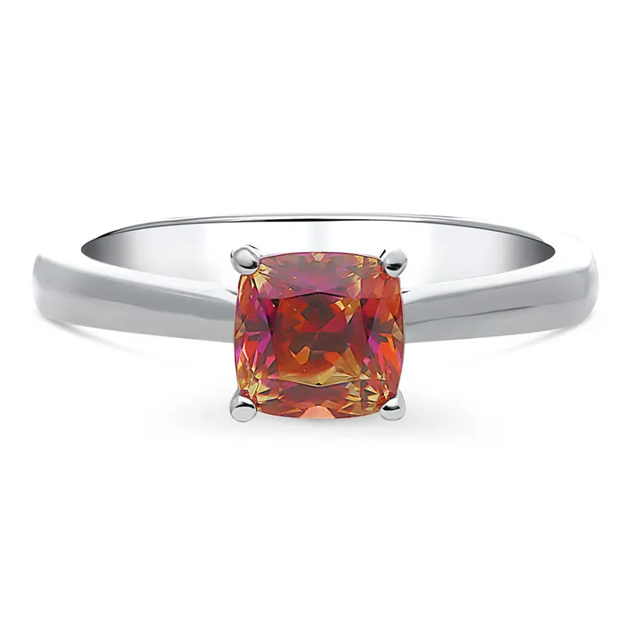 Rings Solitaire Kaleidoscope Red Orange CZ Ring in Sterling Silver BERRICLE Rings Solitaire Kaleidoscope Red Orange CZ Ring in Sterling Silver BERRICLE