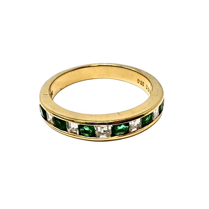 Rings Wakasuki 18K Gold Ring with 5 Diamonds and 6 Emeralds Wakasuki