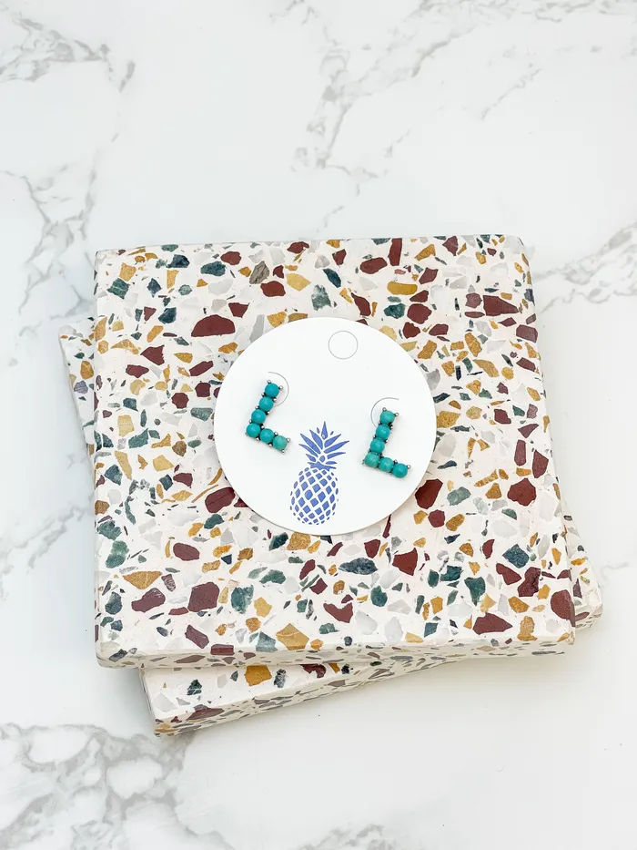 SemiPrecious Turquoise Initial Post Earrings Prep Obsessed MOA Earrings