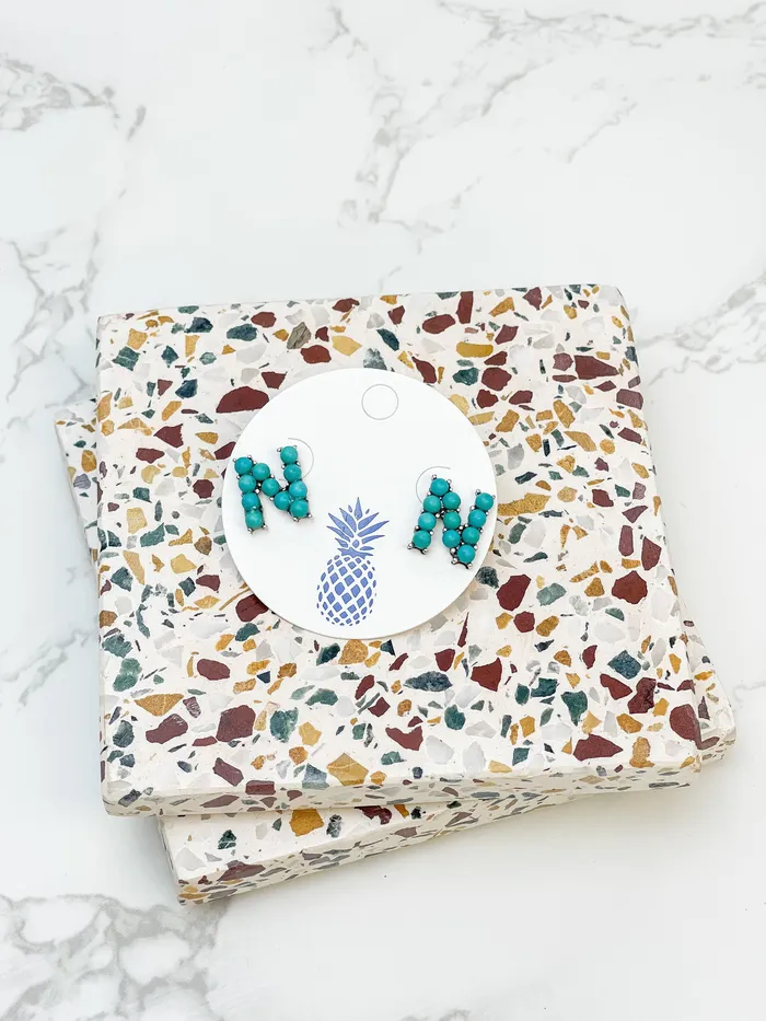 SemiPrecious Turquoise Initial Post Earrings Prep Obsessed MOA Earrings