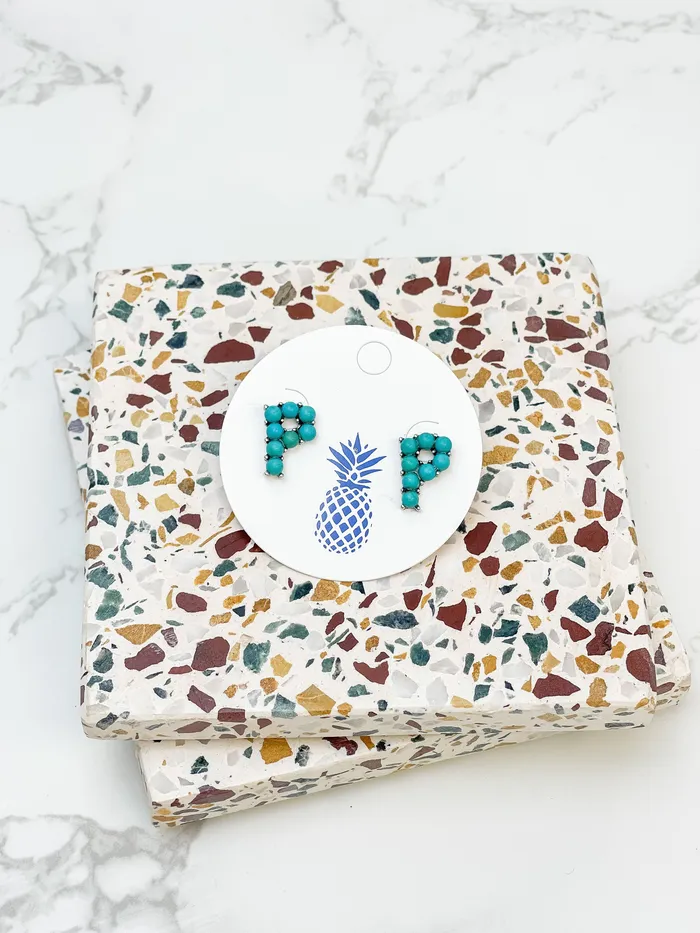 SemiPrecious Turquoise Initial Post Earrings Prep Obsessed MOA Earrings