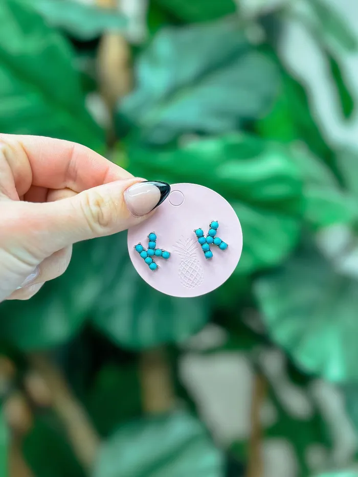 SemiPrecious Turquoise Initial Post Earrings Prep Obsessed MOA Earrings
