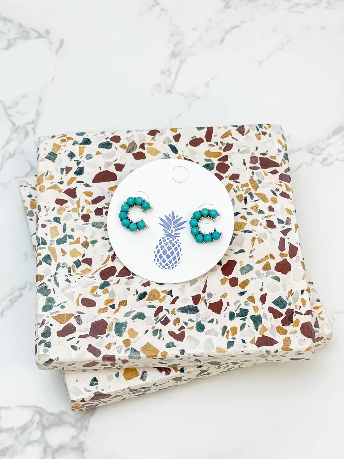SemiPrecious Turquoise Initial Post Earrings Prep Obsessed MOA Earrings