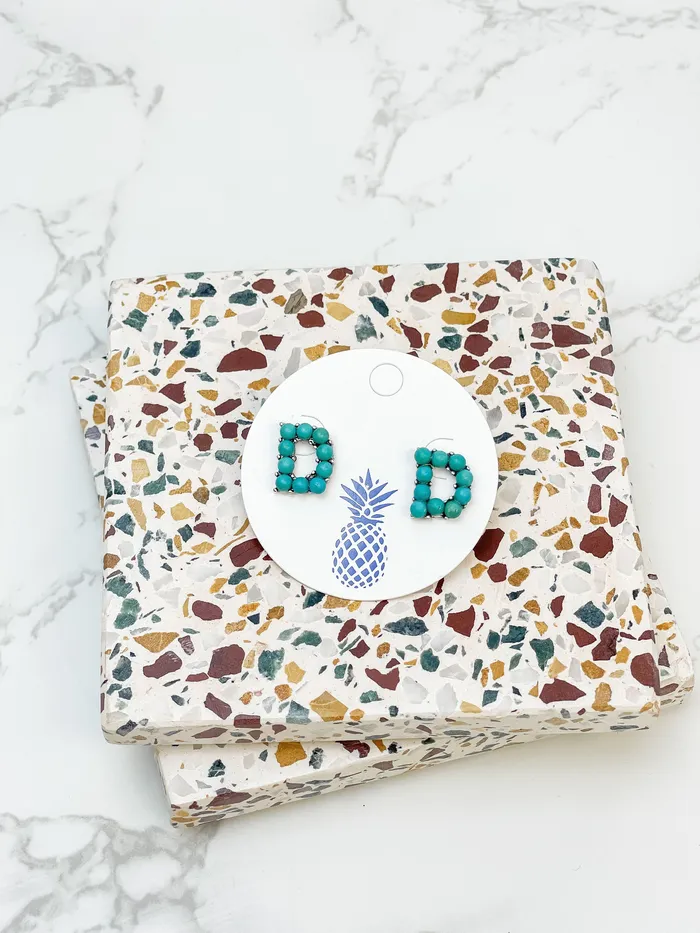 SemiPrecious Turquoise Initial Post Earrings Prep Obsessed MOA Earrings