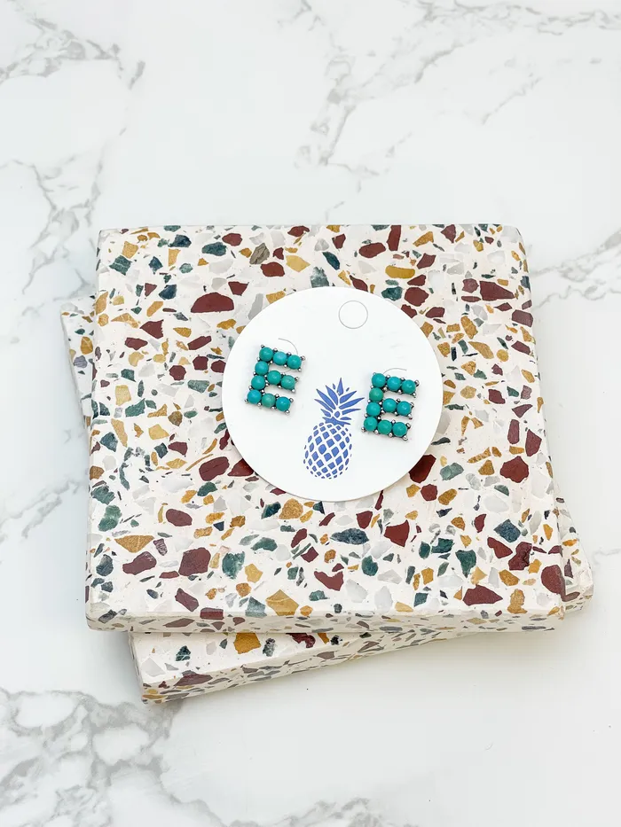 SemiPrecious Turquoise Initial Post Earrings Prep Obsessed MOA Earrings