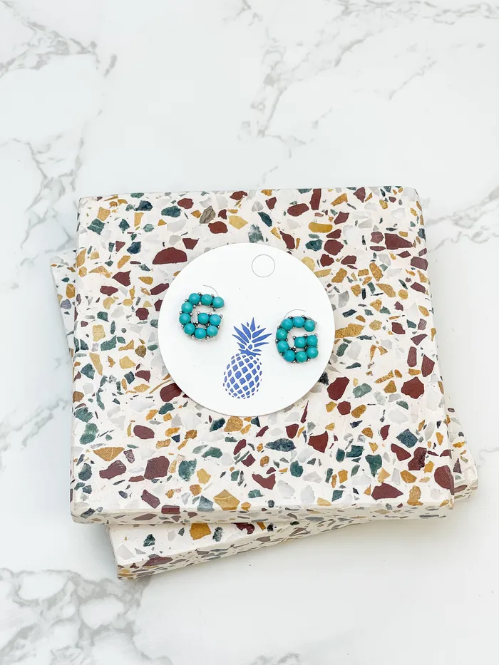 SemiPrecious Turquoise Initial Post Earrings Prep Obsessed MOA Earrings